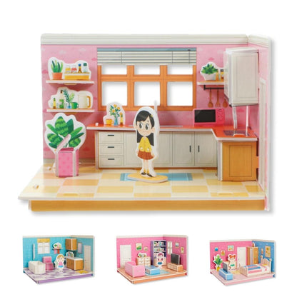 Casinha de boneca infantil mobiliada para crianças se divertirem criando histórias. Ideal para brincar e decorar, perfeita para crianças pequenas.