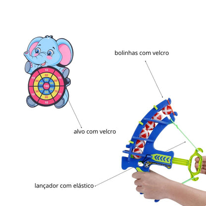 Brinquedo de tiro ao alvo voltado para a educação infantil, incentivando a coordenação motora e a concentração das crianças.