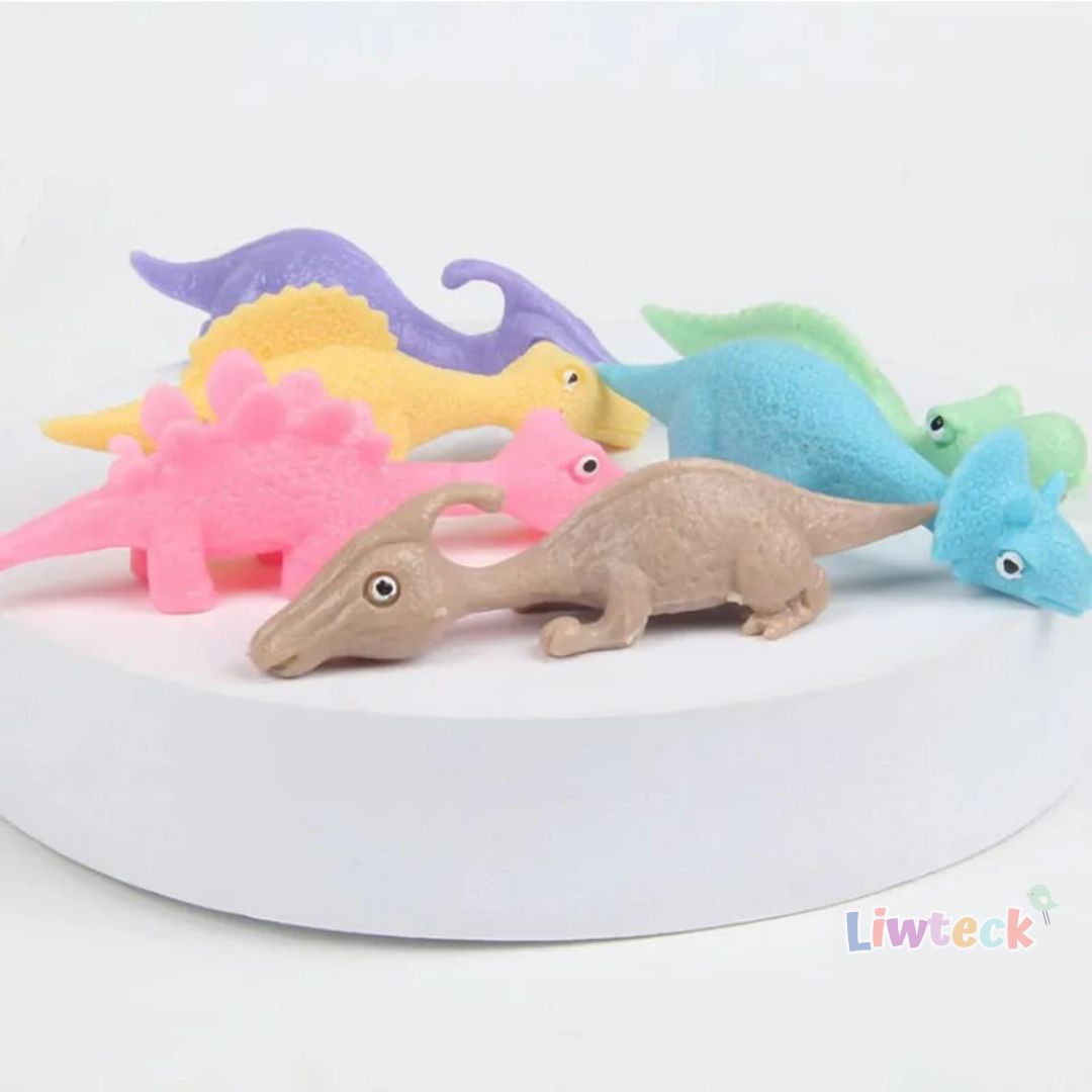 Estilingue de dedo com formato de dinossauro, um brinquedo criativo e divertido para crianças, disponível na loja LiwTeck.