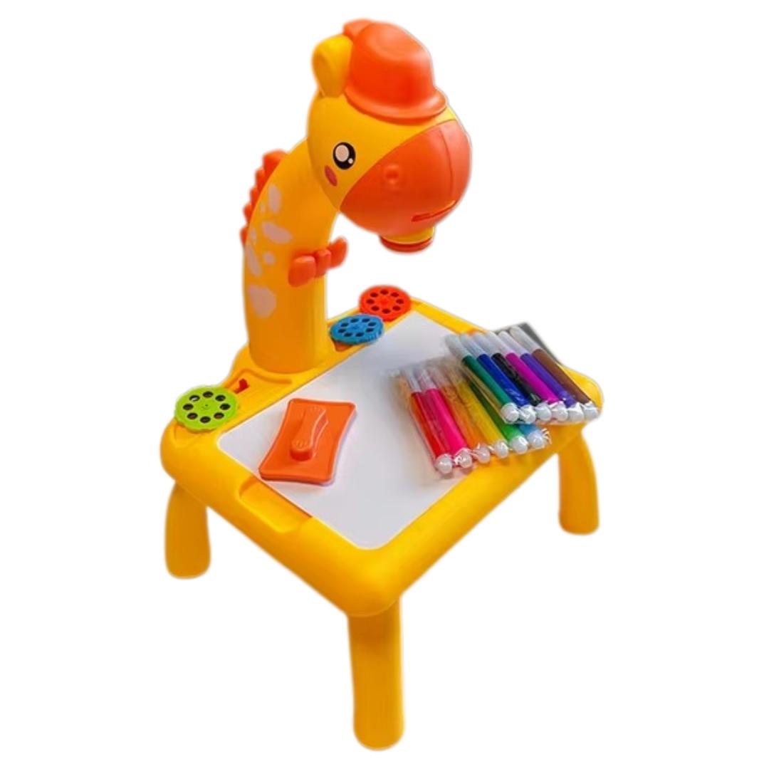 Mesa girafa projetora infantil, ideal para crianças que adoram desenhar e explorar sua criatividade com projeções coloridas, disponível na loja LiwTeck.