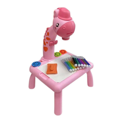 Mesa girafa projetora infantil, ideal para crianças que adoram desenhar e explorar sua criatividade com projeções coloridas, disponível na loja LiwTeck.